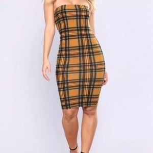 Fashion Nova Plaid Mustard Dress